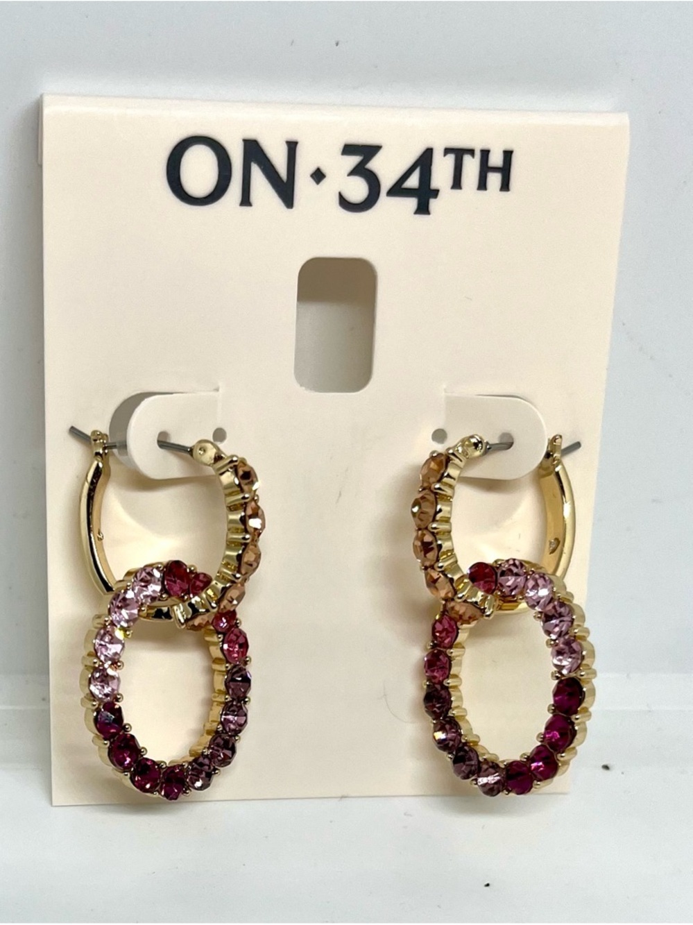 On 34th Pink & Burgundy Crystal Double Hoop Earrings